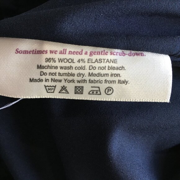 MM LAFLEUR Dark Blue Italian Wool Blend V Neck Short Sleeve Sheath/Shift Dress - Picture 3 of 14